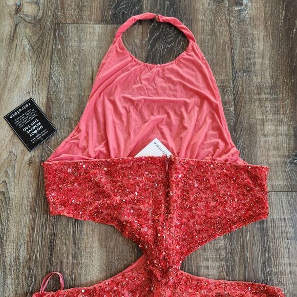 Retrofete Katerina Sequin Dress in Calypso Coral Maxi Size XL NWT Halter - Picture 8 of 13
